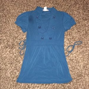Blue Dressy V Neck Blouse